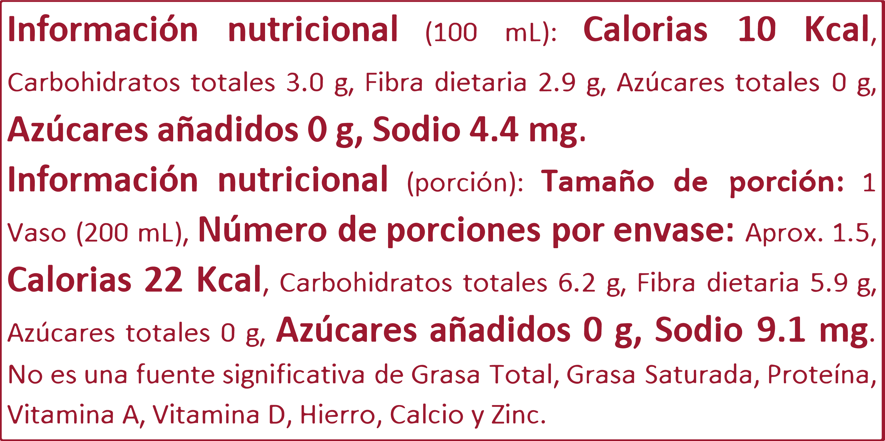 Tabla nutricional